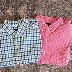 Ralph Lauren Button-Down Shirts, Lot of 2 - Blue/Green Plaid, Pink Gingham, L